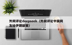 外网评论deepseek(外网评论中国网友给伊朗献策)